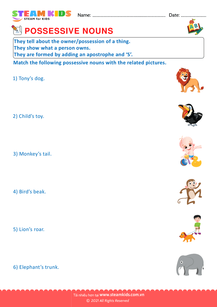 Bài tập tiếng anh - Possessive nouns - B2