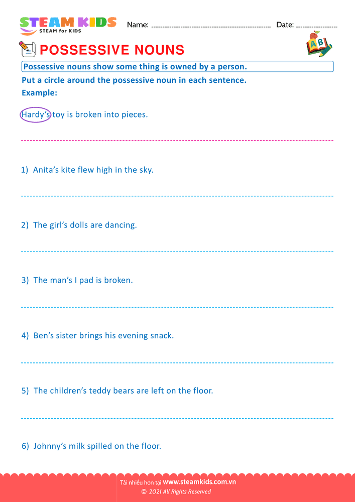 Bài tập tiếng anh - Possessive nouns - B29