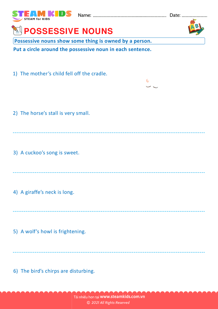 Bài tập tiếng anh - Possessive nouns - B10
