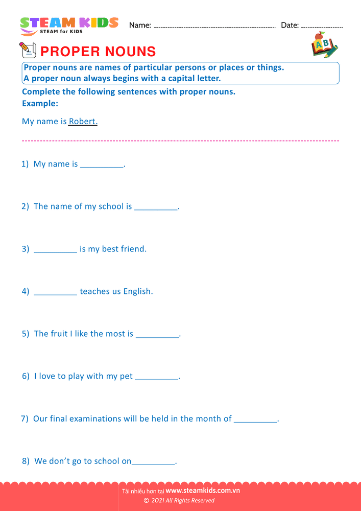 Bài tập tiếng anh - Proper Nouns - B4