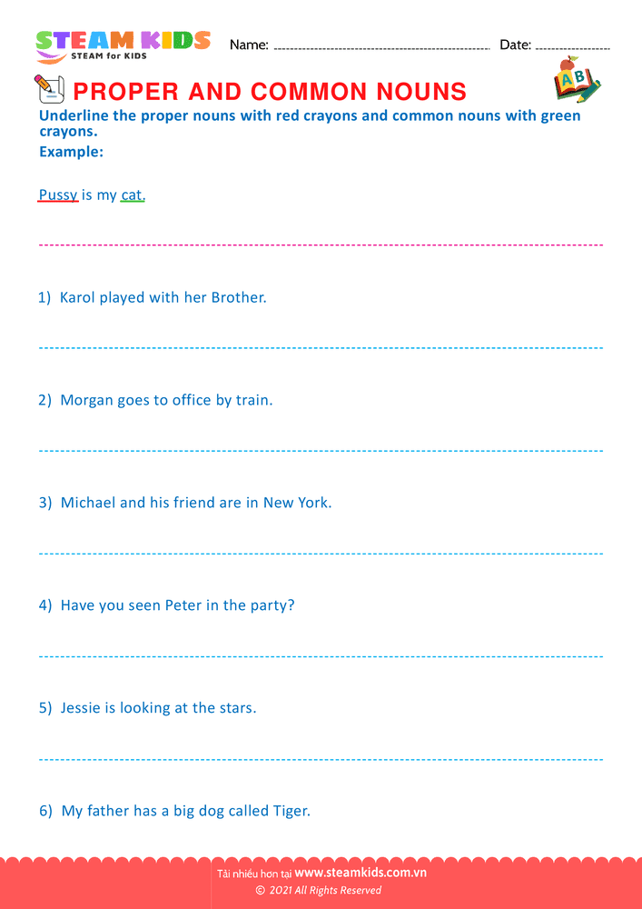 Bài tập tiếng anh - Proper And Common Nouns - B11