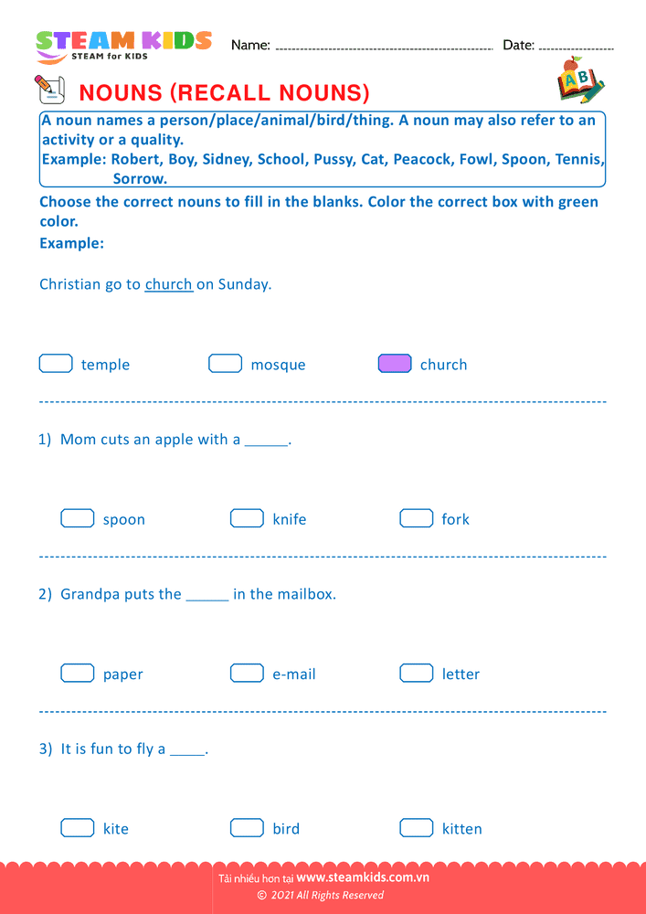 Bài tập tiếng anh - Recall nouns - B1