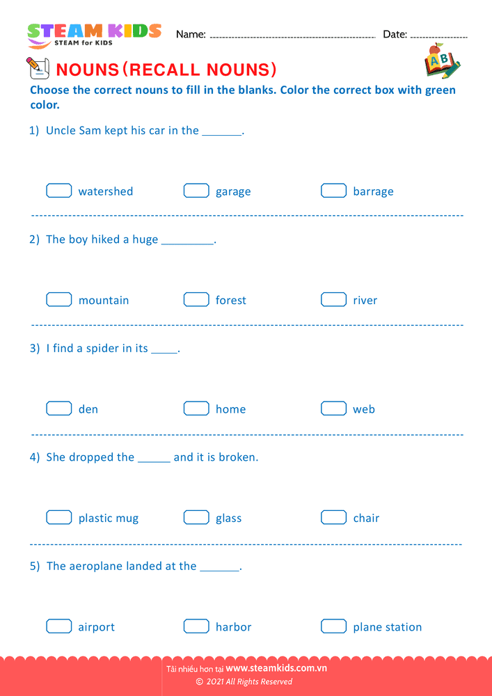 Bài tập tiếng anh - Recall nouns - B2
