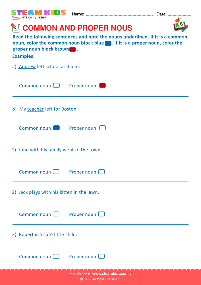 Bài tập tiếng anh - Proper and Common Nouns - B9