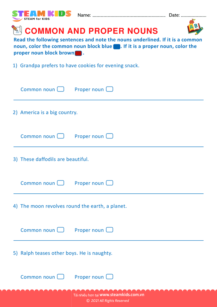 Bài tập tiếng anh - Proper and Common Nouns - B11