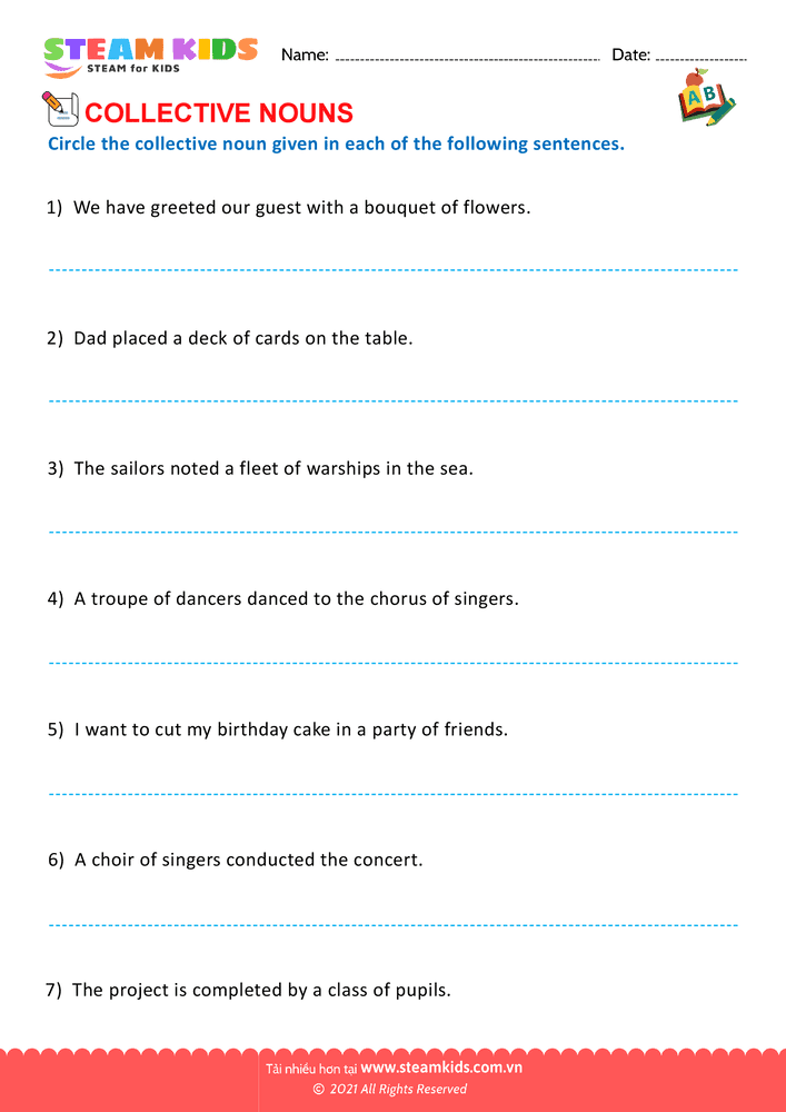 Bài tập tiếng anh - Collective nouns - B5