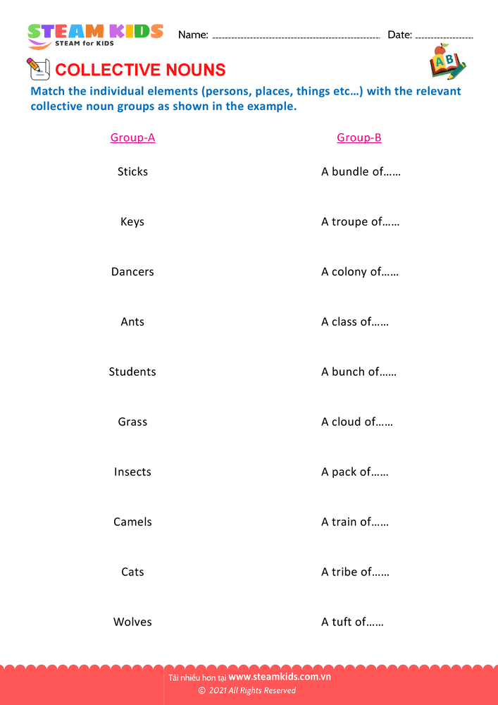 Bài tập tiếng anh - Collective nouns - B8