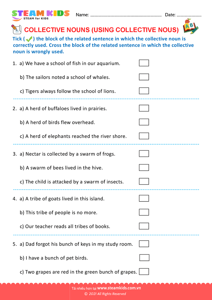 Bài tập tiếng anh - Collective nouns - B14