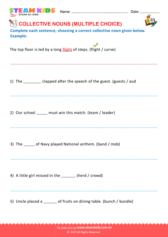 Bài tập tiếng anh - Collective nouns - B15