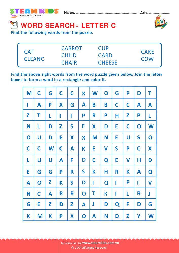Bài tập tiếng anh - Word Search - BLetter C