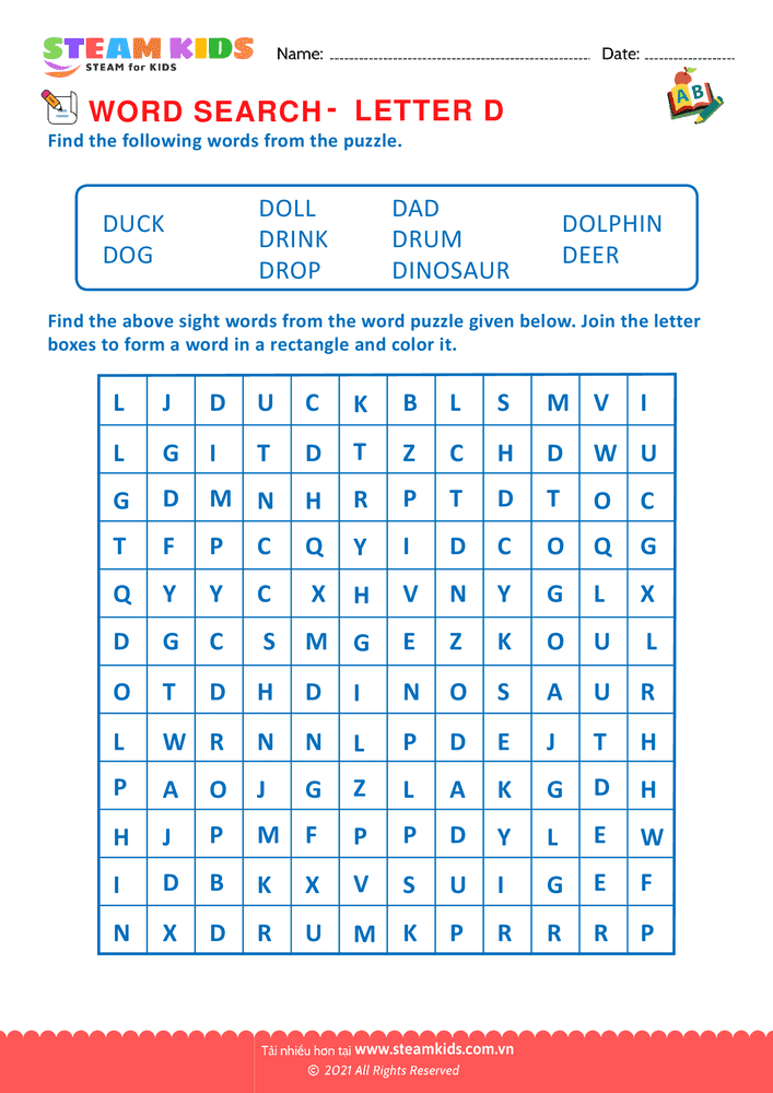 Bài tập tiếng anh - Word Search - BLetter D