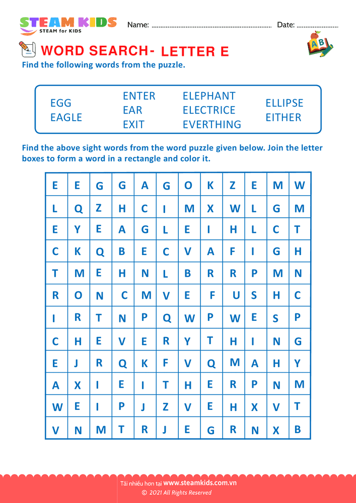 Bài tập tiếng anh - Word Search - BLetter E