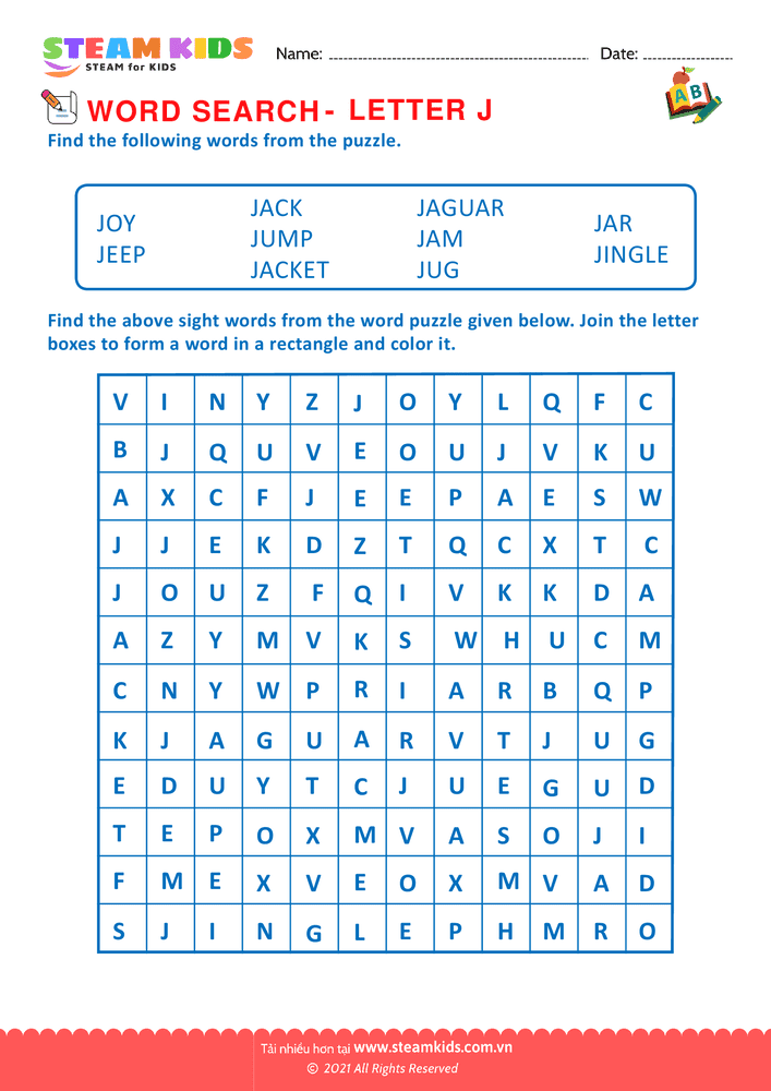 Bài tập tiếng anh - Word Search - BLetter J