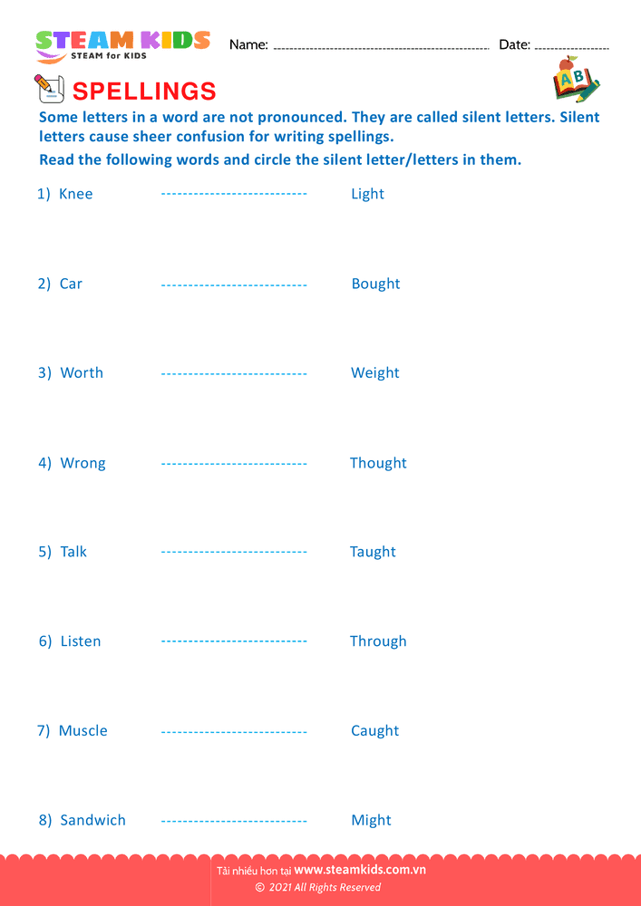 Bài tập tiếng anh - Spellings - BSilent letters - B2