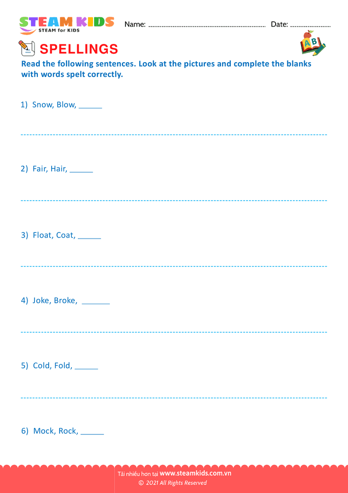 Bài tập tiếng anh - Conventional Spelling For Words - B7