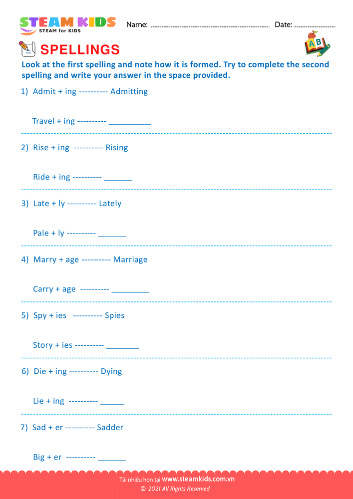 Bài tập tiếng anh - Conventional Spelling For Words - B10