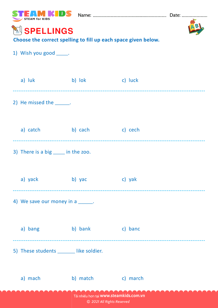Bài tập tiếng anh - Conventional Spelling For Words - B12