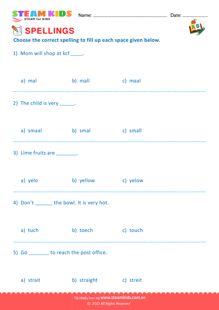 Bài tập tiếng anh - Conventional Spelling For Words - B13