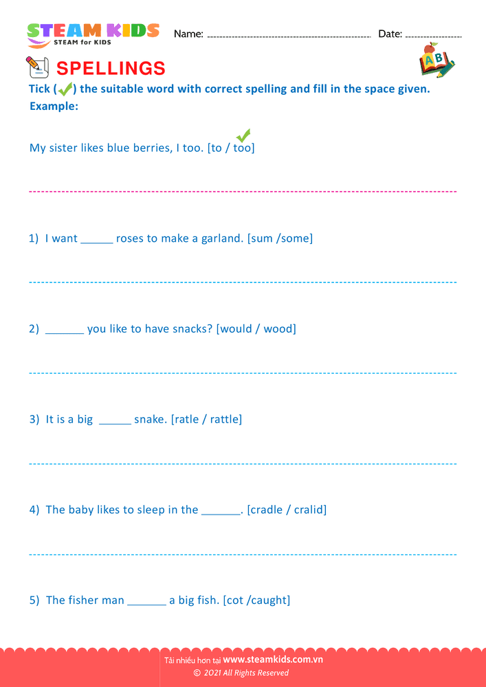 Bài tập tiếng anh - Conventional Spelling For Words - B14