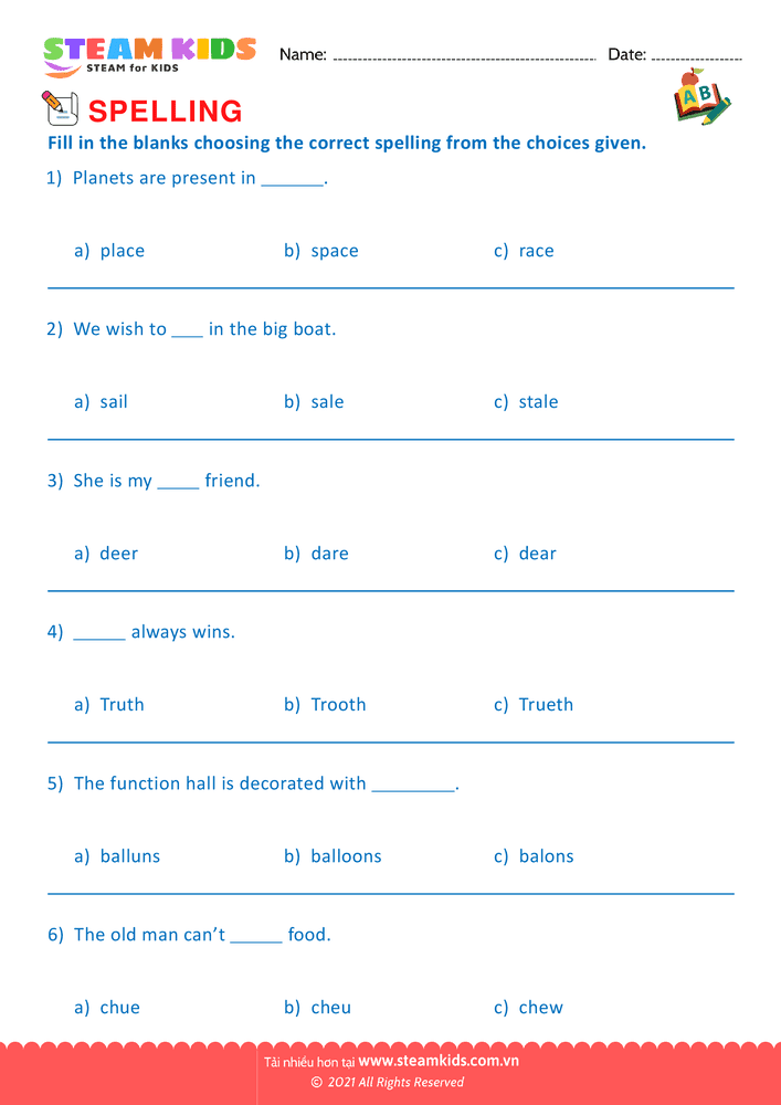 Bài tập tiếng anh - Spellings - B4