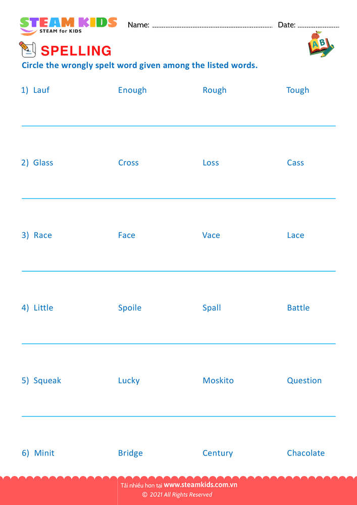 Bài tập tiếng anh - Spellings - B6