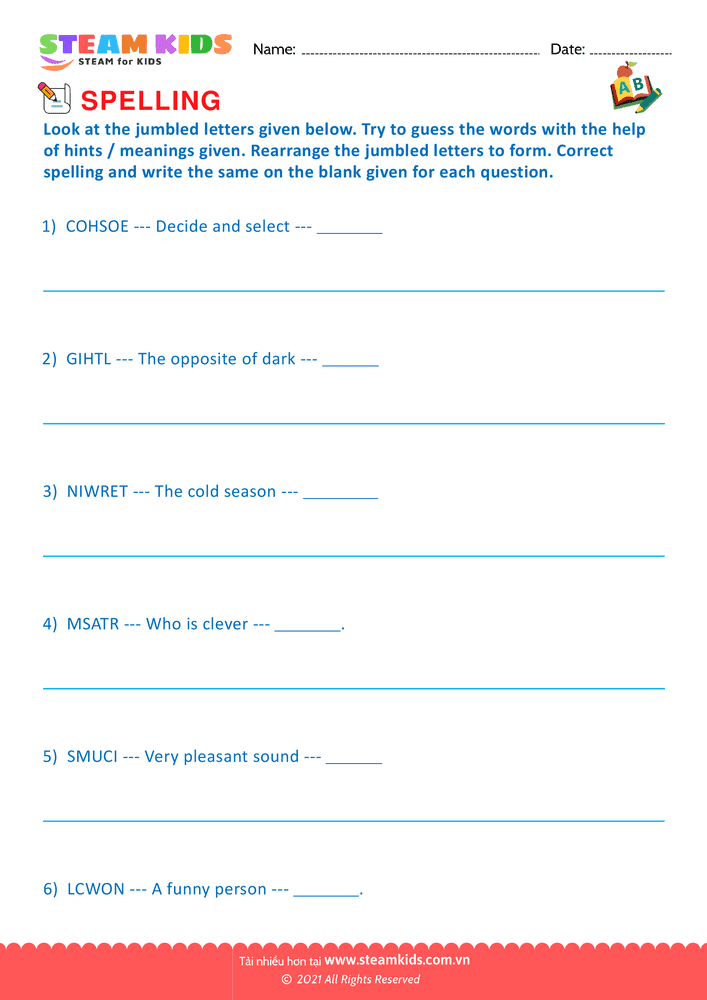 Bài tập tiếng anh - Spellings - B8