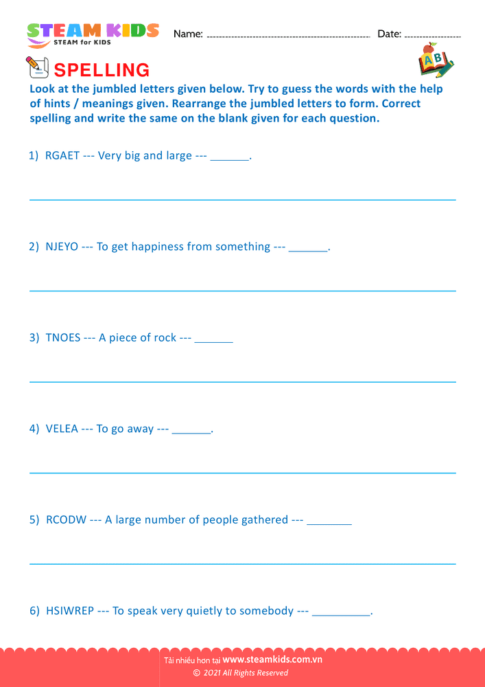 Bài tập tiếng anh - Spellings - B10