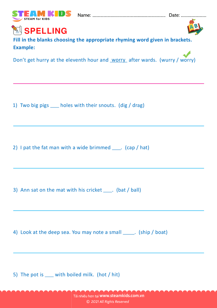 Bài tập tiếng anh - Spellings - BRhyming Words - B3
