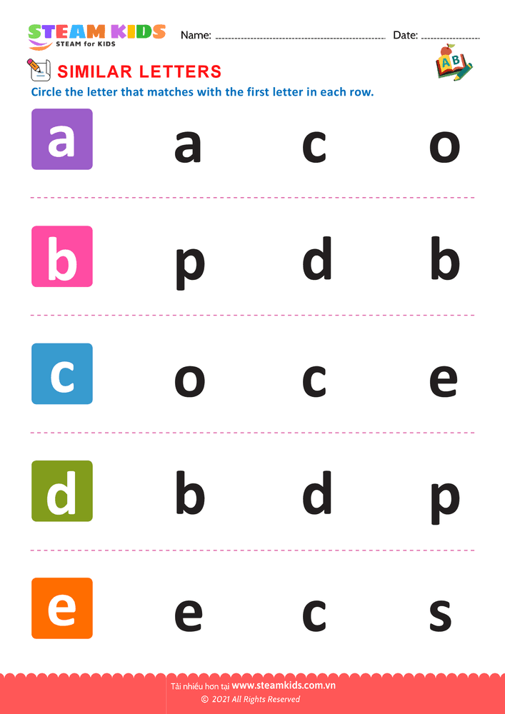 Bài tập tiếng anh - Letters that look similar lowercase a to e