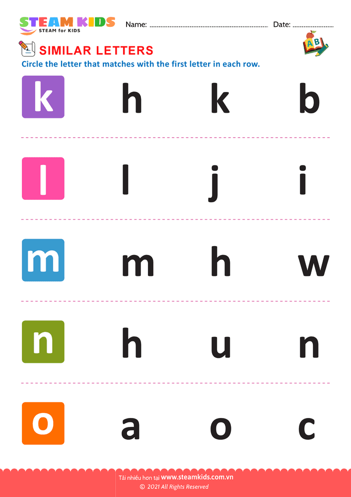 Bài tập tiếng anh - Letters that look similar lowercase k to o