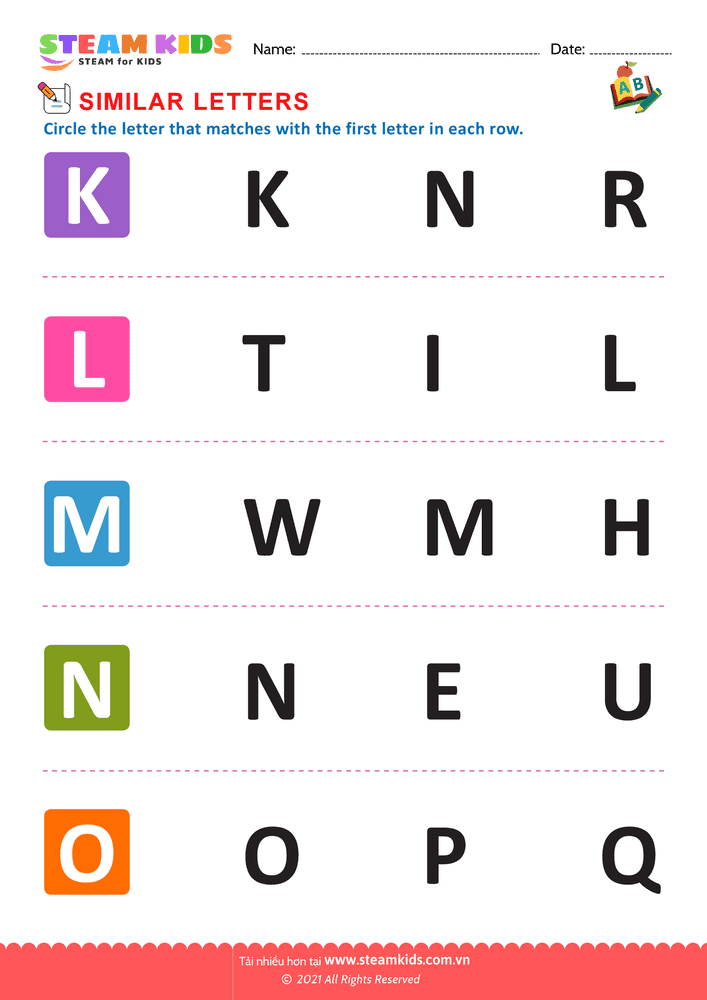 Bài tập tiếng anh - Letters that look similar lowercase k to o
