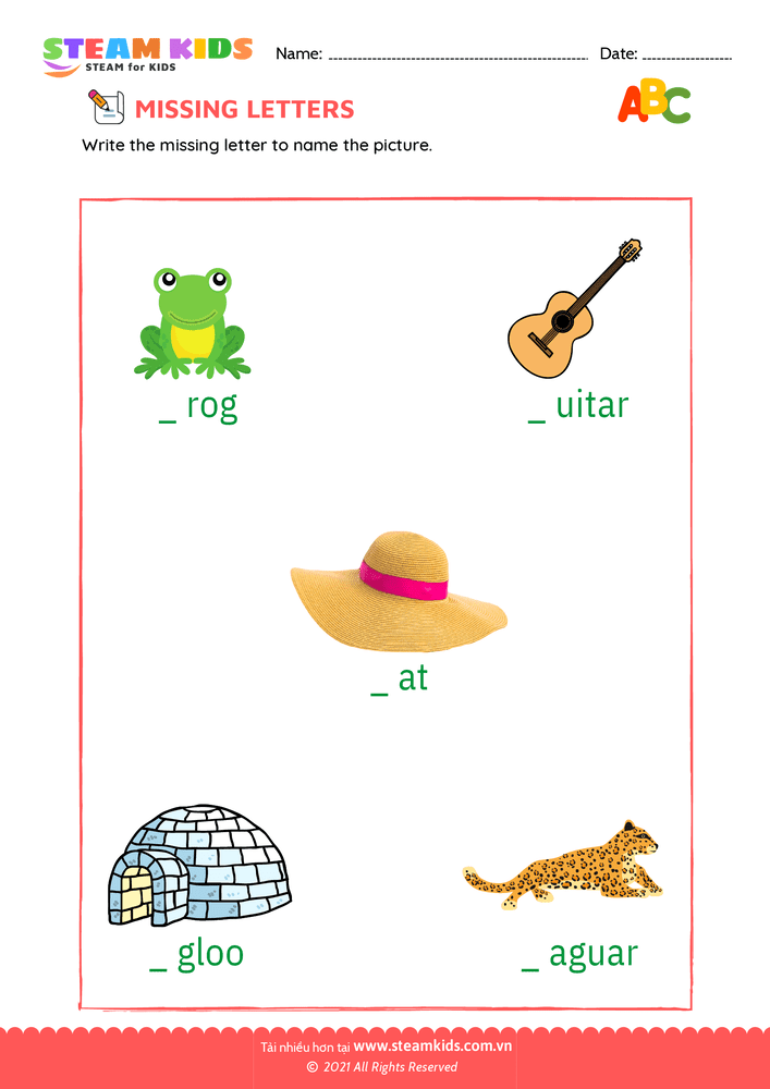 Bài tập tiếng anh - Missing letters - B7
