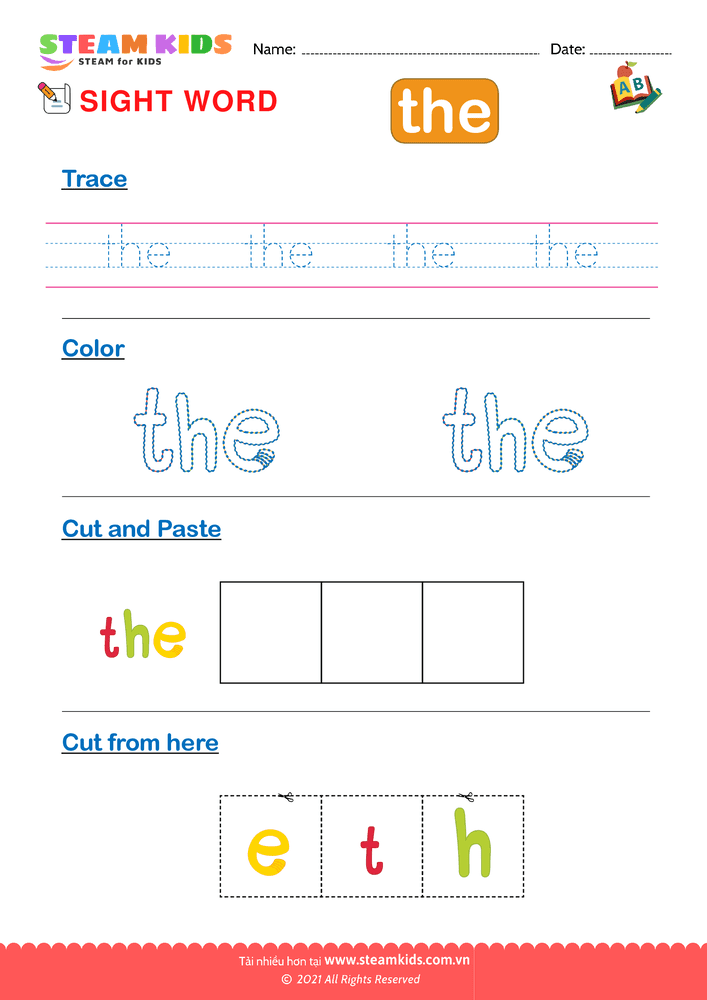 Bài tập tiếng anh - Sight Words ''the''