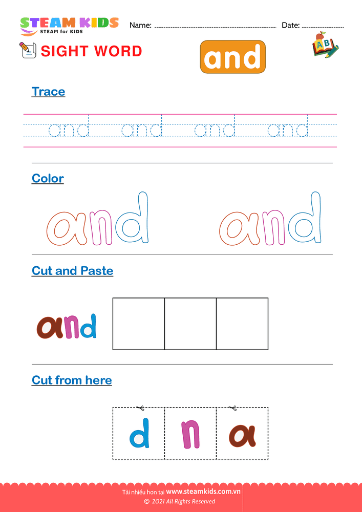 Bài tập tiếng anh - Sight Words ''and''