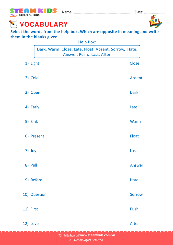 Bài tập tiếng anh - Antonyms - B2