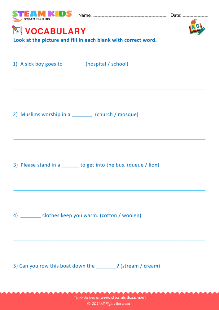 Bài tập tiếng anh - Choose correct word - B7