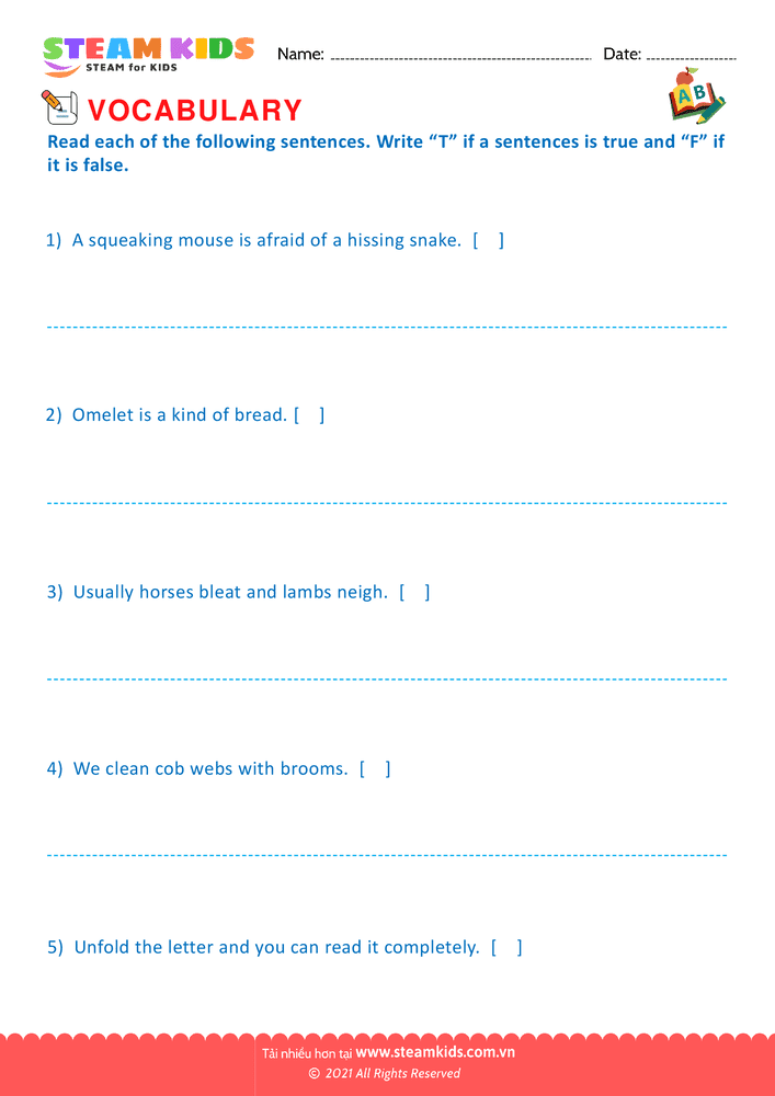 Bài tập tiếng anh - True or False - B15