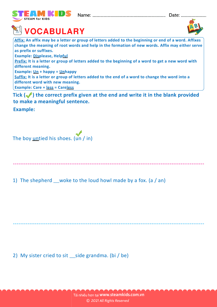 Bài tập tiếng anh - Prefix and Suffix - B5