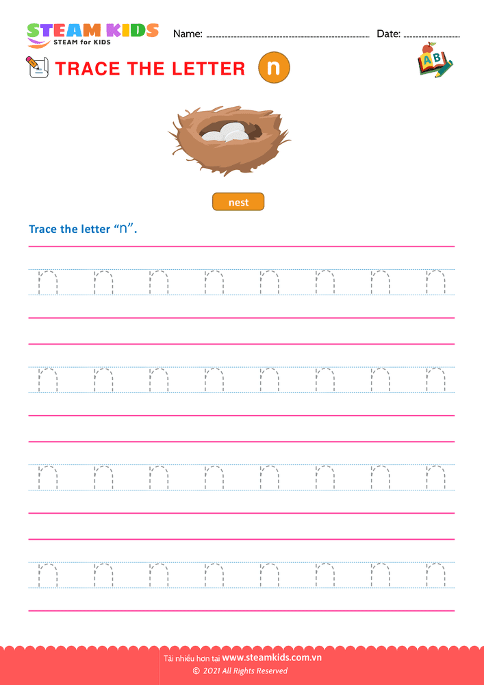 Bài tập tiếng anh - Write lowercase Letters 'n''