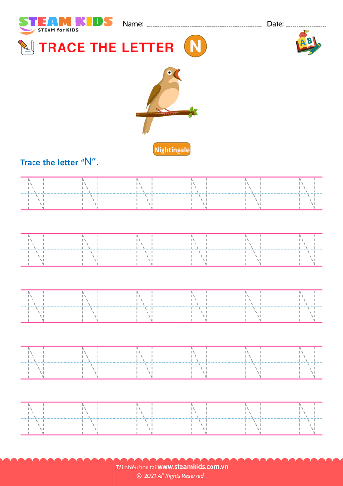 Bài tập tiếng anh - Write Uppercase Letters ''N''