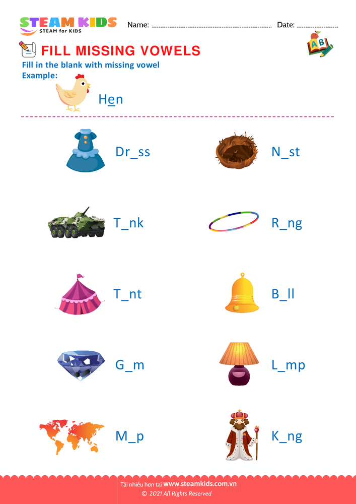 Bài tập tiếng anh - Missing Vowels - B7