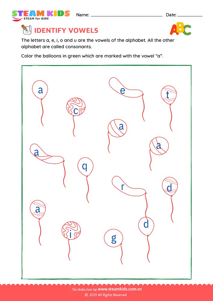 Bài tập tiếng anh - Identify vowels - B1