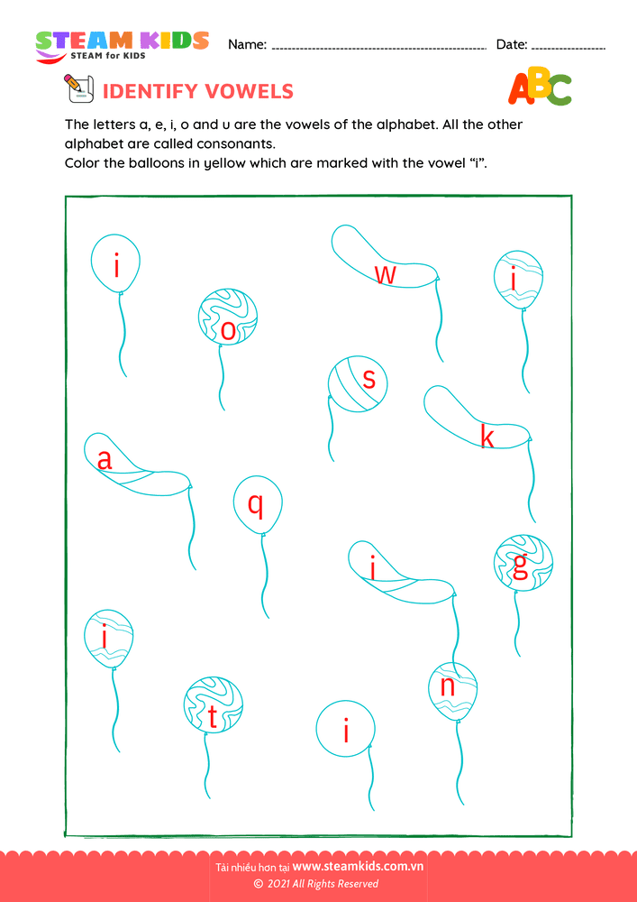 Bài tập tiếng anh - Identify vowels - B3