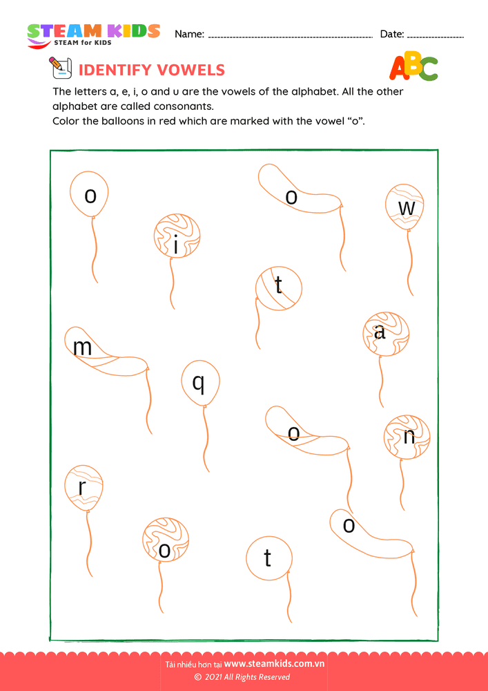 Bài tập tiếng anh - Identify vowels - B4