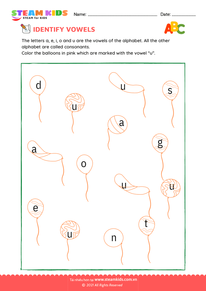 Bài tập tiếng anh - Identify vowels - B5