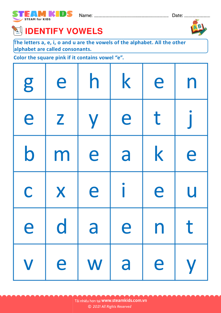 Bài tập tiếng anh - Identify vowels - B7