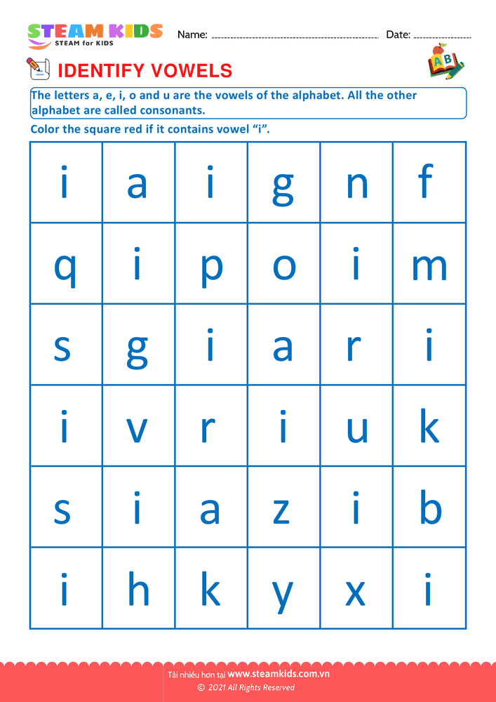 Bài tập tiếng anh - Identify vowels - B8