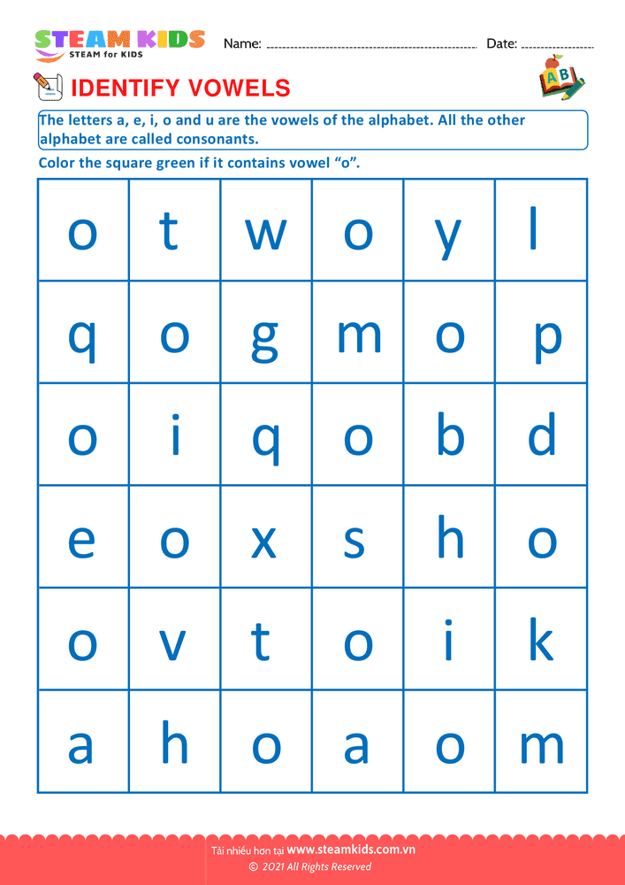 Bài tập tiếng anh - Identify vowels - B9