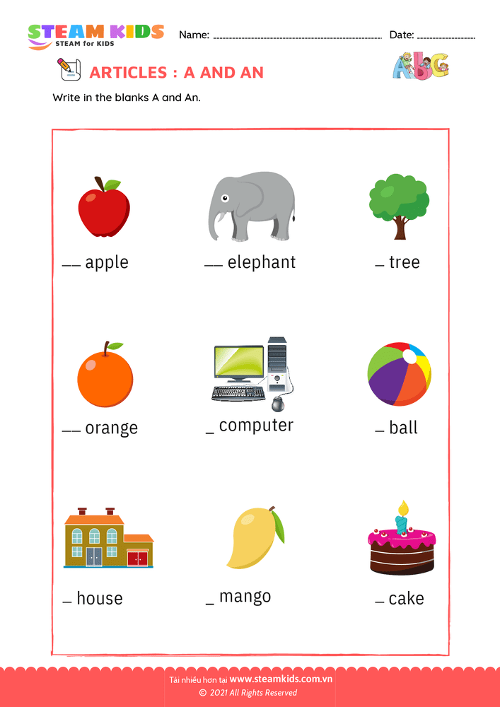 Bài tập tiếng anh - Articles - B1