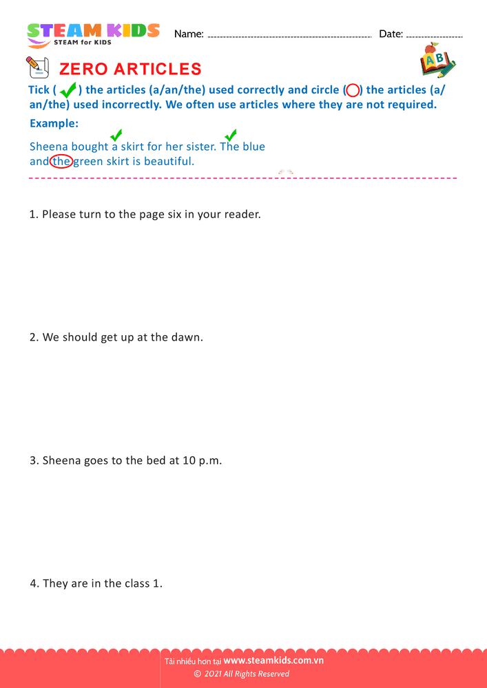 Bài tập tiếng anh - Zero Articles